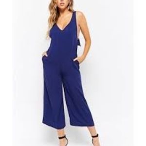 Forever 21 V-neck Culotte Navy Jumpsuit Sz SP